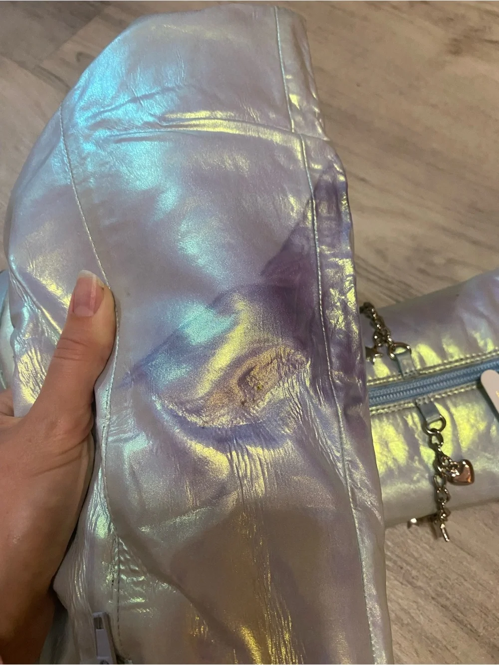 Sparkl Fairy Couture Iridescent Knee-High Platform Boots with Heart Chain- NWT